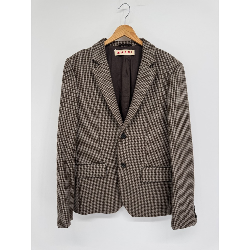 Marni Houndstooth Blazer Mens 46 Brown Check Two Button Sport Coat Luxury Office
